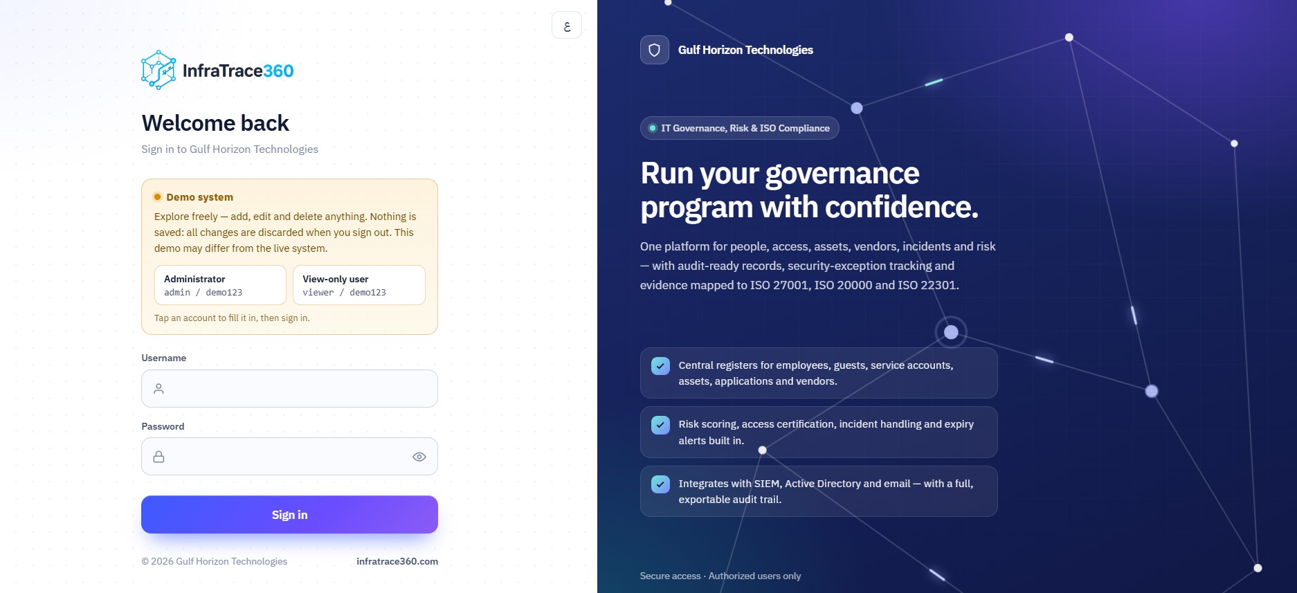 InfraTrace360 interactive dashboard